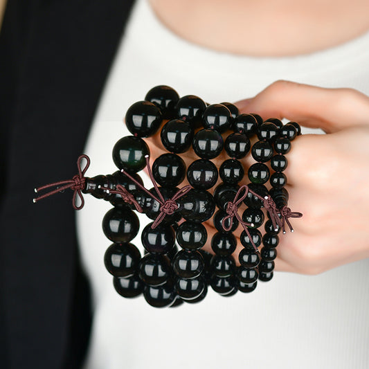 Natural Double Color Eye Obsidian Buddha Beads Bracelet - Spiritual Protection for Couples