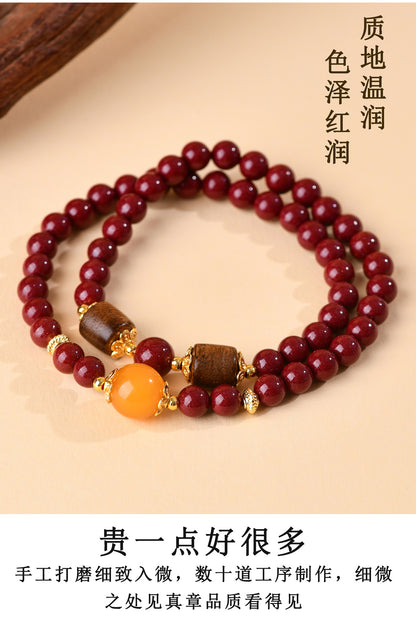 Natural Purple Gold Cinnabar Agarwood Double Circle Bracelet | Wealth Protection & Spiritual Harmony