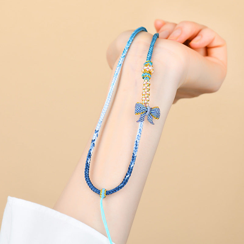 Butterfly Knot Golden Cord Jade Pendant Necklace - Handwoven DIY Charm for Eternal Harmony