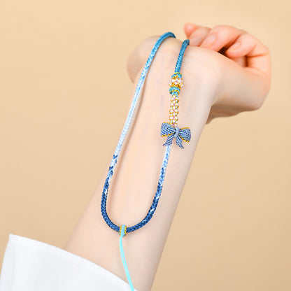 Butterfly Knot Golden Cord Jade Pendant Necklace - Handwoven DIY Charm for Eternal Harmony