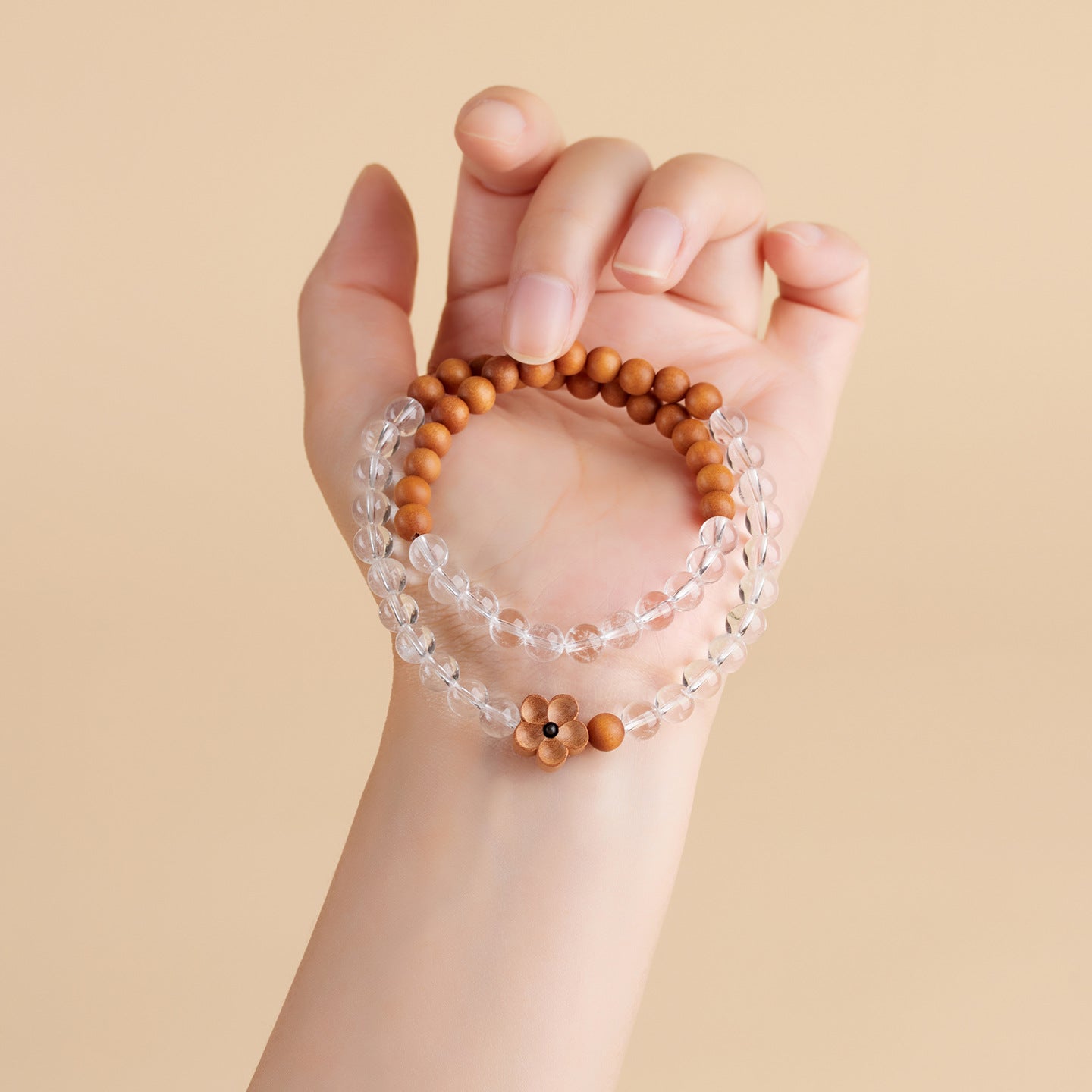 Natural White Crystal Sandalwood Double Circle Bracelet | Zen Harmony & Spiritual Elegance
