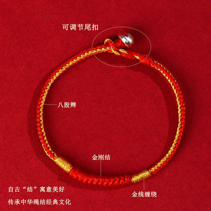 Vajra Knot Tibetan Style Red String Bracelet for Zodiac Year Protection and Couple Blessing