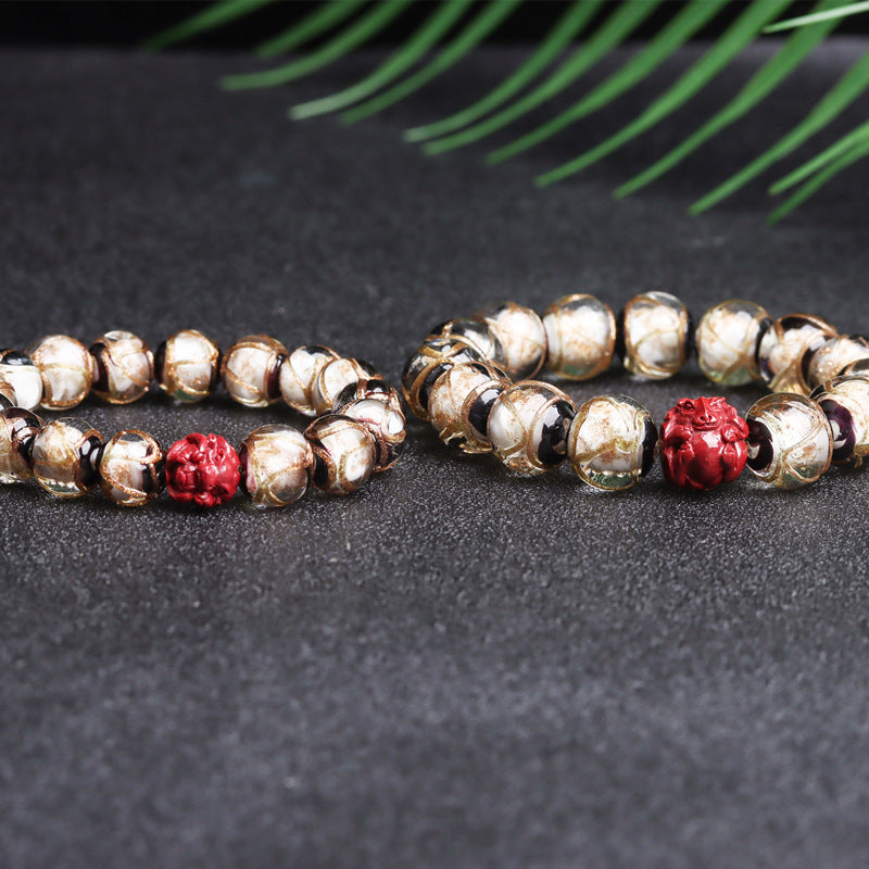 Tiger Year Incense Ash Glazed Bead Bracelet - Mystical Protection and Fortune Talisman
