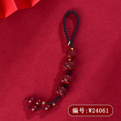 Natural Purple Gold Cinnabar Lotus Keychain - Step by Step Lotus Car Pendant for Protection & Wealth