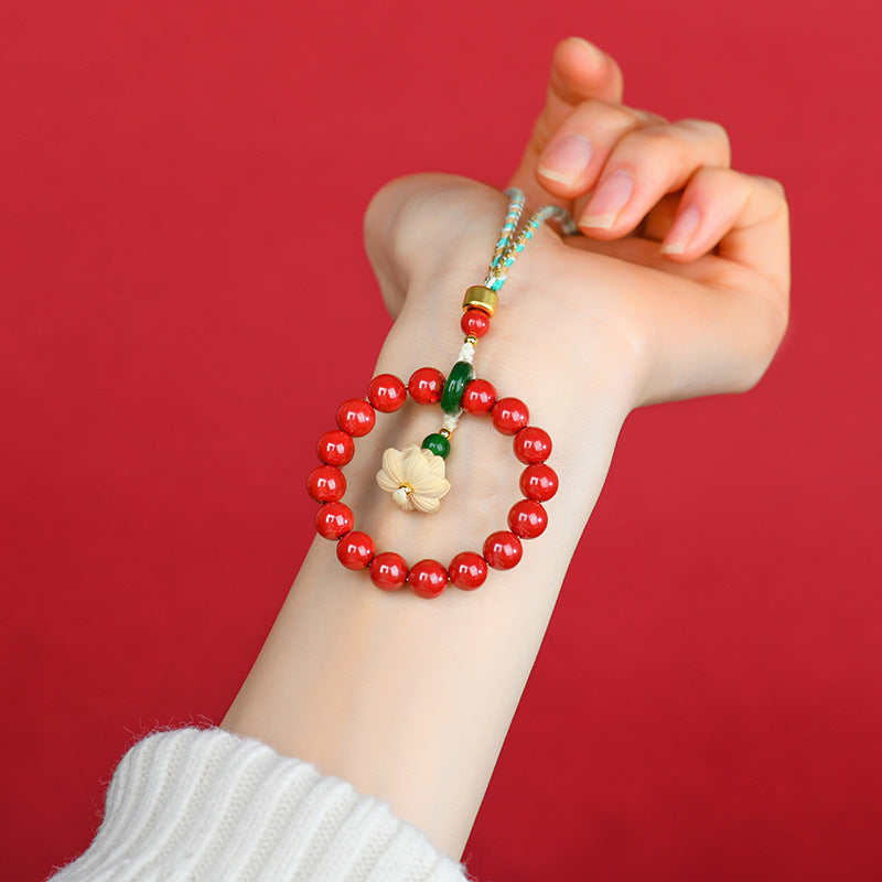 Natural Imperial Red Sand Cinnabar Good Luck Car Pendant Keychain Bag Charm