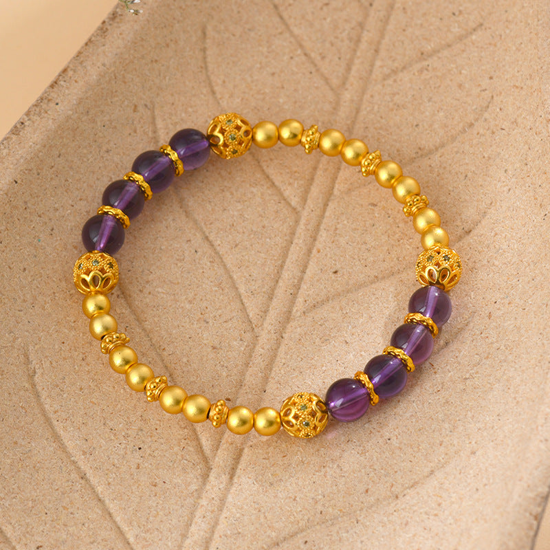 Golden Sand Gold Fortune Amethyst Bracelet | New Chinese Style Retro Women's Spiritual Jewelry