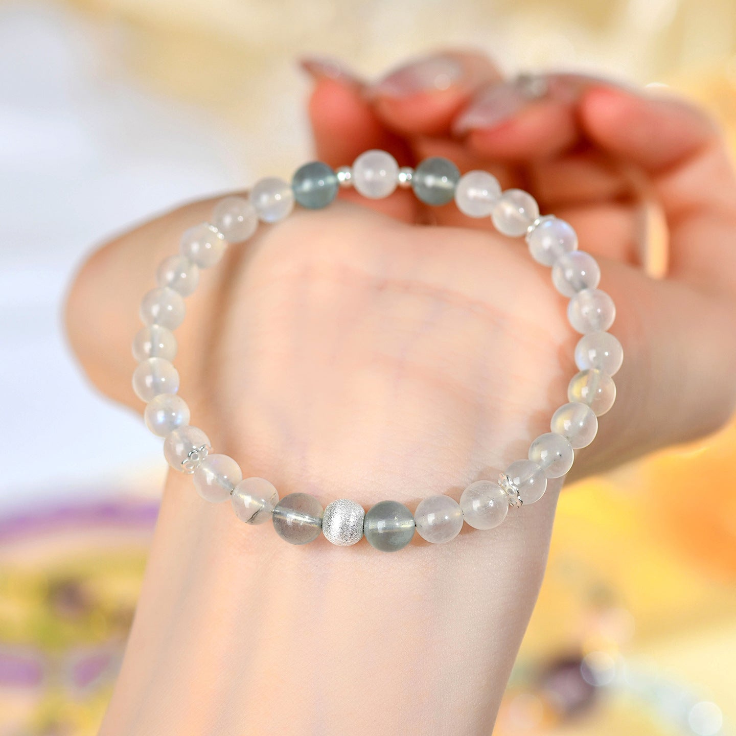 Natural Aquamarine White Moonlight Bracelet - S925 Silver Elegant Women's Spiritual Jewelry