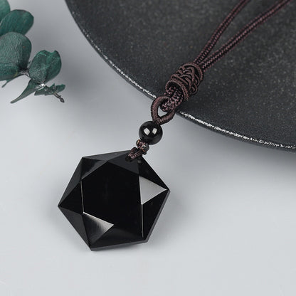 Natural Obsidian Hexagram Pendant - Spiritual Protection Amulet for Men & Women