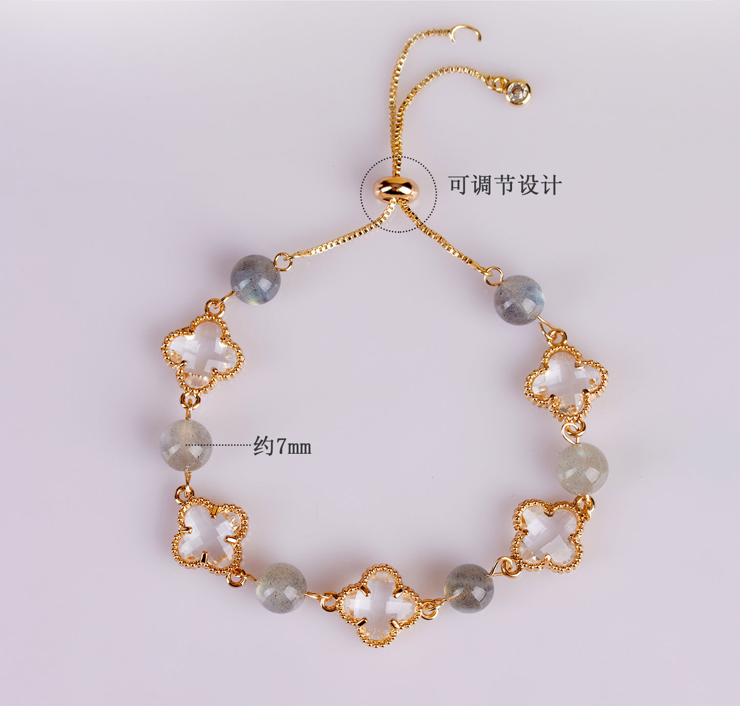 Natural Labradorite Four-Leaf Clover Bracelet | Lucky Charm & Spiritual Protection for Women