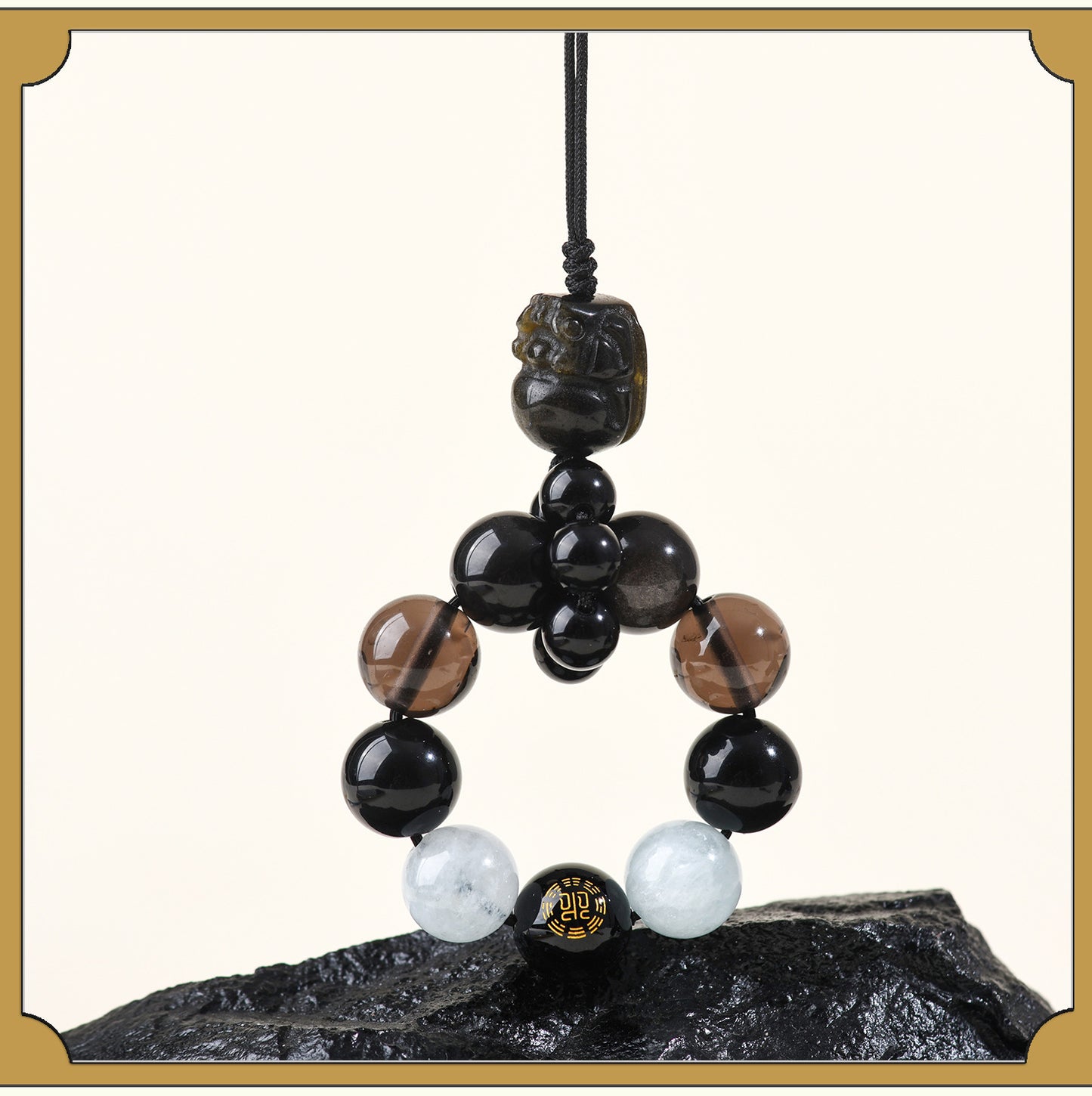 Natural Obsidian Five Elements Hydration Keychain - Balance Energy & Prosperity Pendant