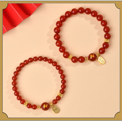 Natural Red Agate Zodiac Bracelet - Chinese Style Protection & Luck Charm for Women