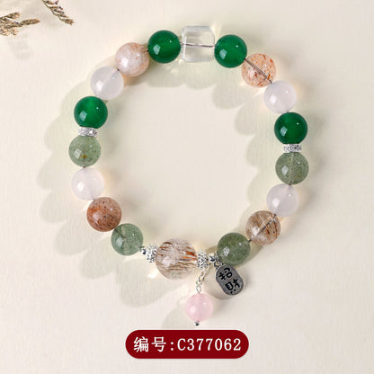 Natural Crystal Multi-Gem Bracelet with Black Gold and Green Stones for Women