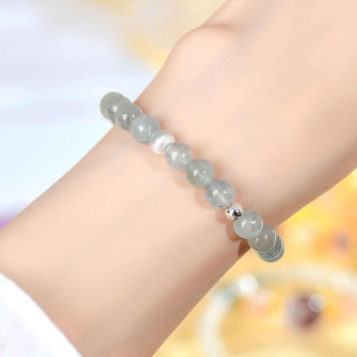 Natural Aquamarine White Moonlight Bracelet - S925 Silver Elegant Women's Spiritual Jewelry