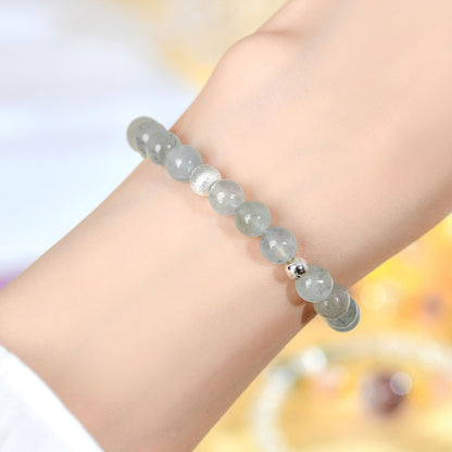 Natural Aquamarine White Moonlight Bracelet - S925 Silver Elegant Women's Spiritual Jewelry