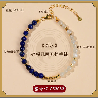 Five Elements Crystal Bracelet with S925 Silver - Balance Energy & Harmony for Women