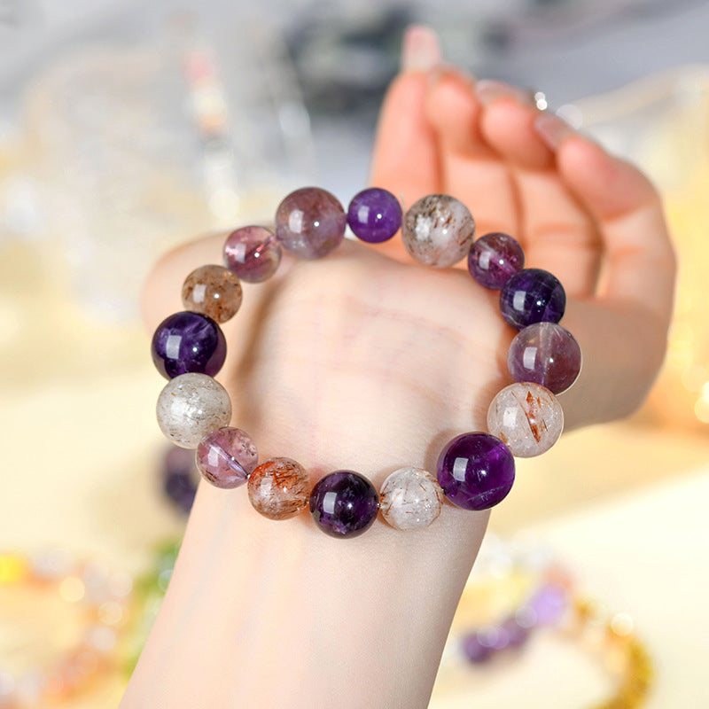 Natural Amethyst Super Seven Purple Planet Bracelet - Elegant Unisex Energy Jewelry for Harmony