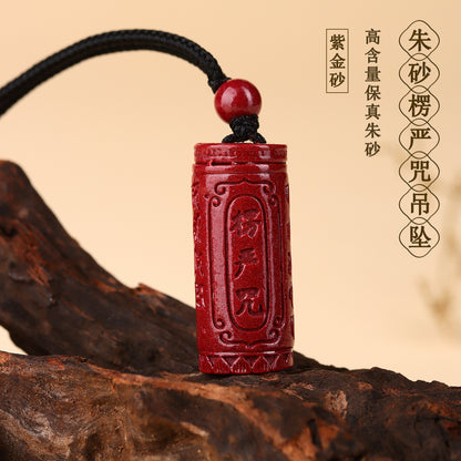 Natural Purple Gold Cinnabar Shurangama Mantra Pendant Necklace - Spiritual Protection & Fortune Charm