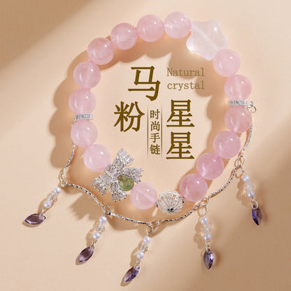 Natural Pink Crystal Love Bracelet | Peach Pink Women's Spiritual Jewelry for Harmony