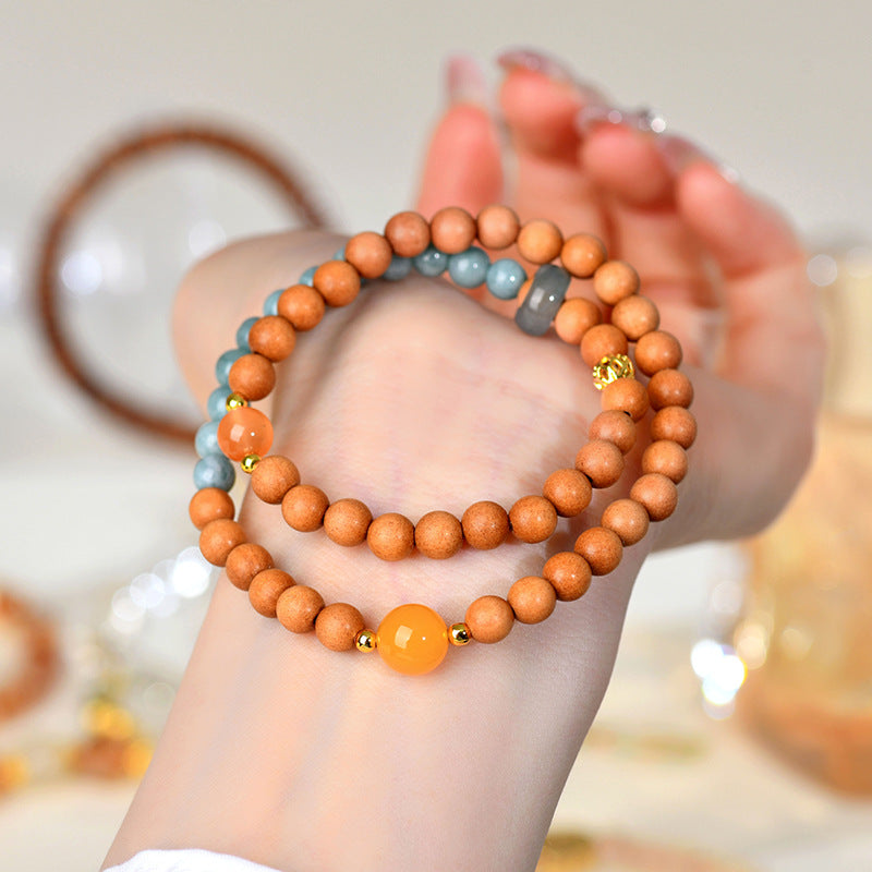 Ancient Sandalwood Blue Jade Double Circle Bracelet | Feng Shui Protection & Wealth Attraction