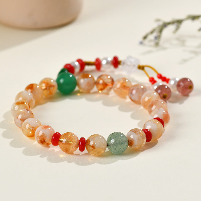 Yellow Pagoda and Green Strawberry Crystal Bracelet | Natural Energy & Mystical Fashion