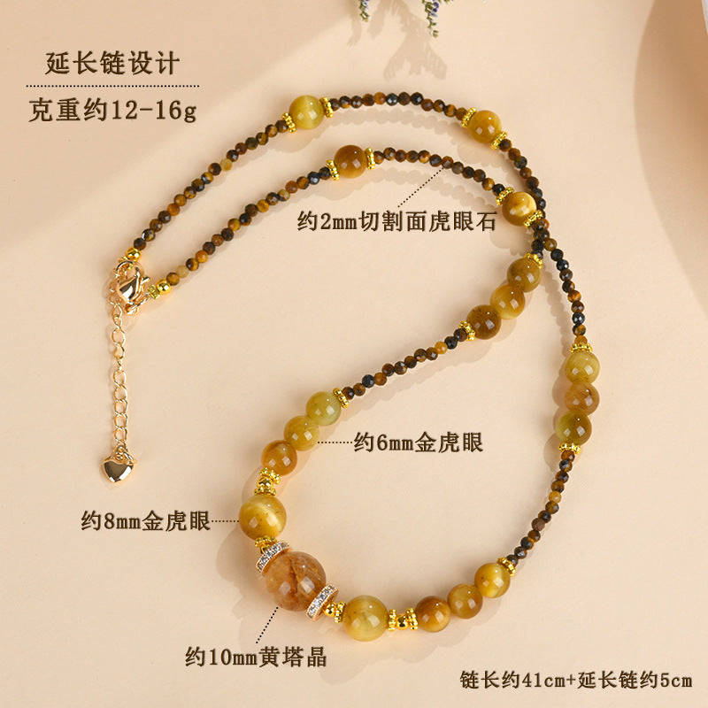 Golden Tiger Eye Tower Crystal Necklace | Wealth & Protection Talisman for Women