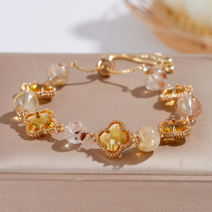 Yellow Tower Crystal Four-Leaf Clover Original Bracelet | Lucky Charm for Women's Fortune & Protection