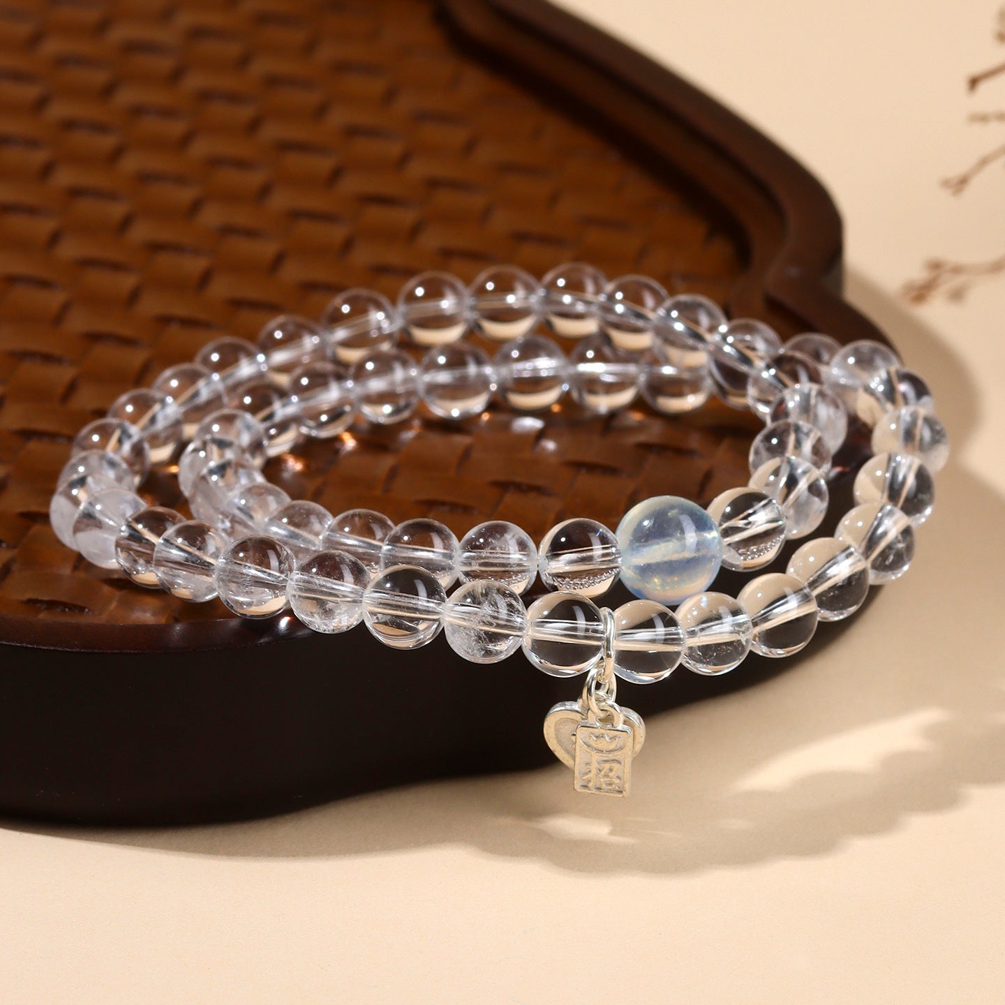 White Crystal Aquamarine Double Circle Bracelet - S925 Silver Chinese Style Elegance
