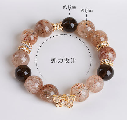 Natural Black Gold Super Obsidian Butterfly Bracelet with Large Round Beads for Women's Protection