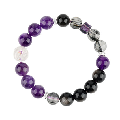 Amethyst Black Rutilated Quartz Capricorn Bracelet - Mystical Zodiac Protection & Wisdom Enhancer