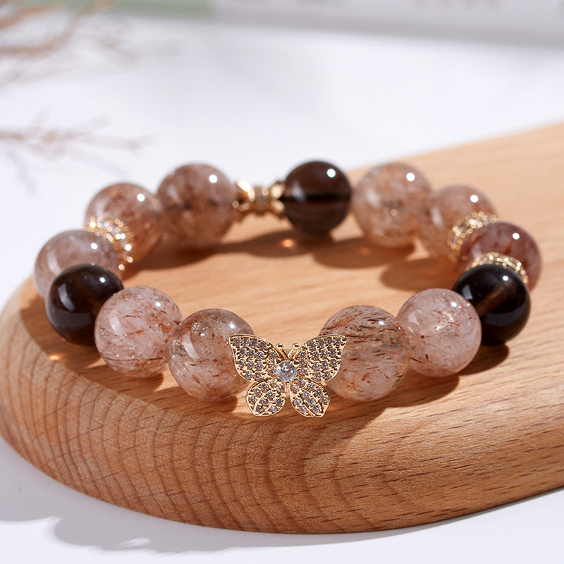 Natural Black Gold Super Obsidian Butterfly Bracelet with Large Round Beads for Women's Protection