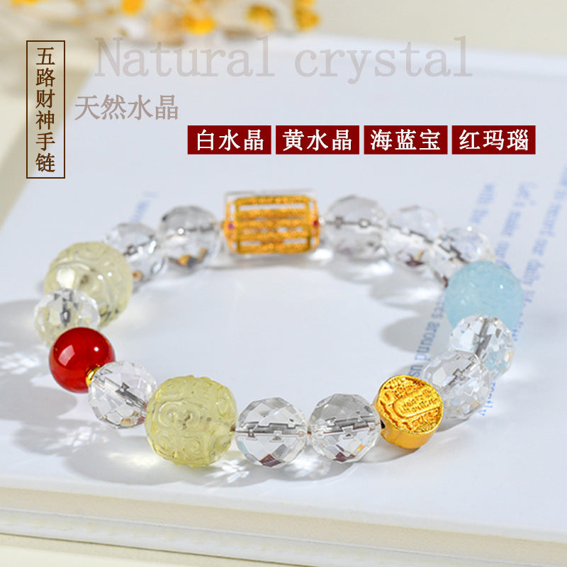 Natural Multi-Treasure Five-Way Wealth God Crystal Bracelet | Prosperity & Spiritual Harmony