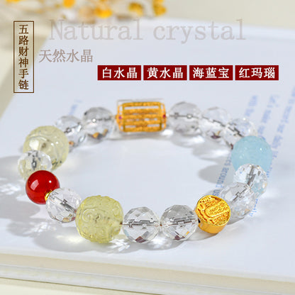 Natural Multi-Treasure Five-Way Wealth God Crystal Bracelet | Prosperity & Spiritual Harmony