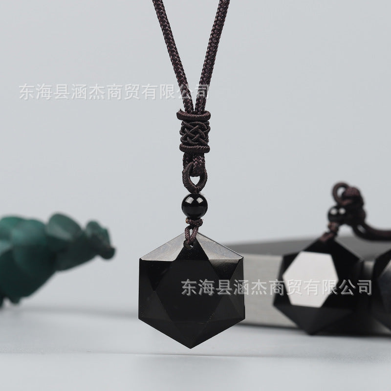 Natural Obsidian Hexagram Pendant - Spiritual Protection Amulet for Men & Women