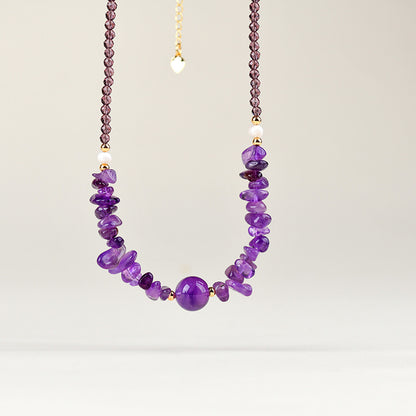 Natural Amethyst Rose Quartz Aquamarine Crushed Stone Collarbone Necklace - Romantic Women's Spiritual Jewelry