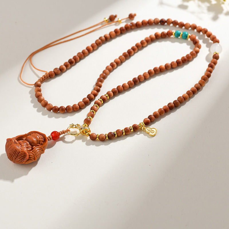 Antique Buddhist Prayer Beads Necklace with Agarwood and Red Sandalwood - Spiritual Meditation Accessory