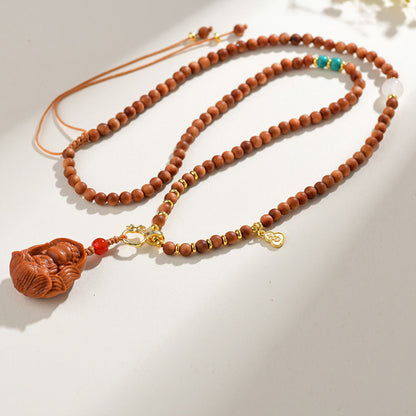 Antique Buddhist Prayer Beads Necklace with Agarwood and Red Sandalwood - Spiritual Meditation Accessory