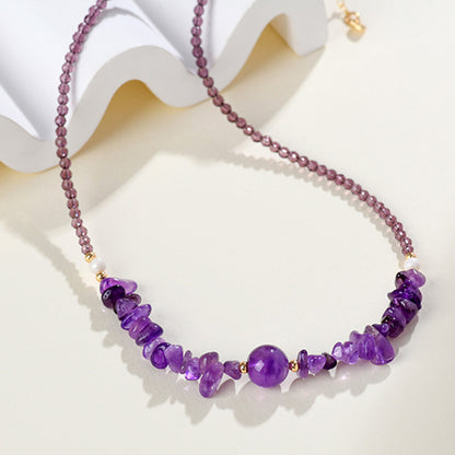 Natural Amethyst Rose Quartz Aquamarine Crushed Stone Collarbone Necklace - Romantic Women's Spiritual Jewelry