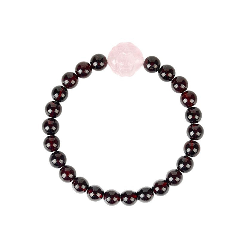 Natural Crystal Garnet Rose Quartz Fox Bracelet - Chinese Style Women's Spiritual Jewelry