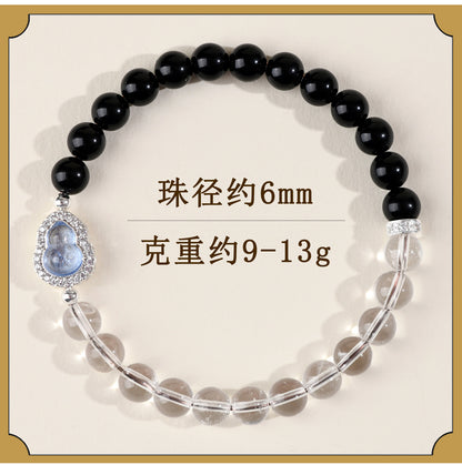 Natural Obsidian White Crystal Gourd Bracelet | Fortune Health Protection Spiritual Jewelry