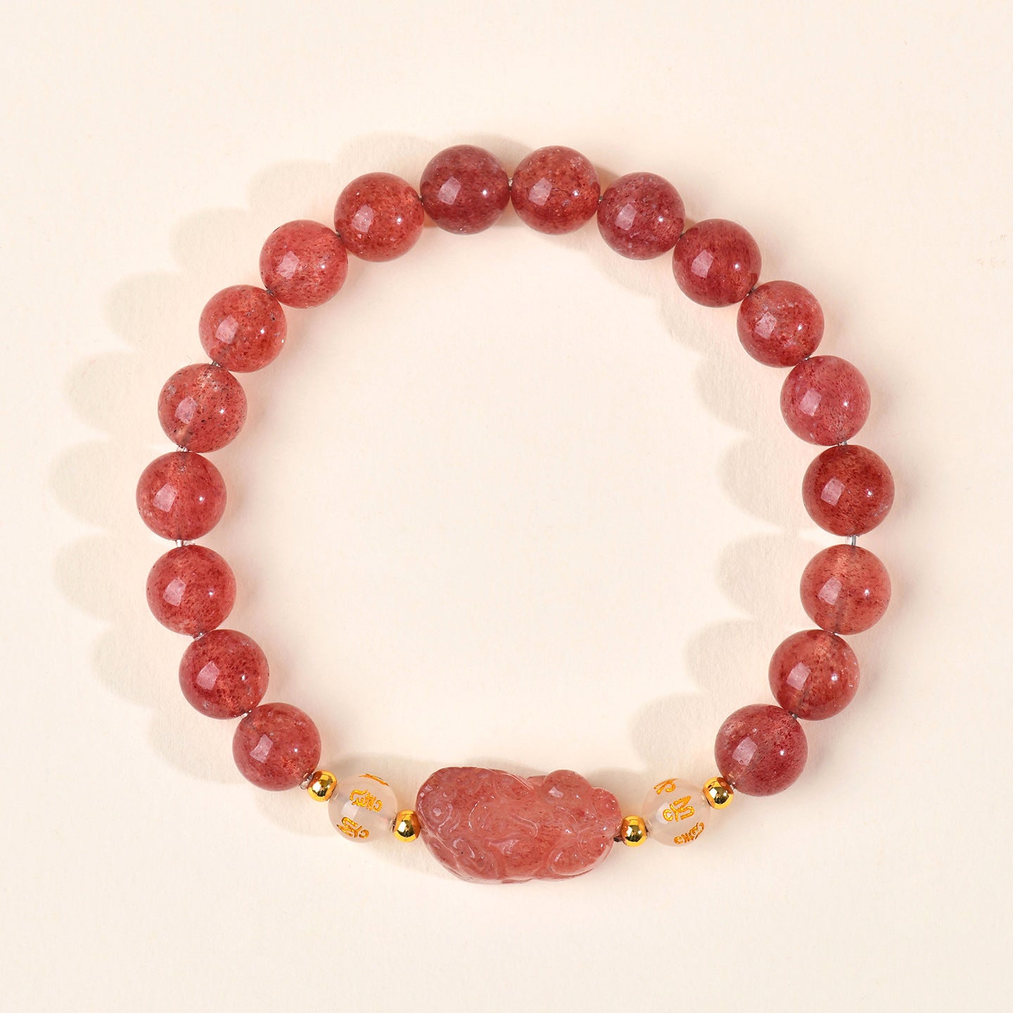 Natural Strawberry Quartz Obsidian Couple Pixiu Bracelet - Wealth and Love Talisman