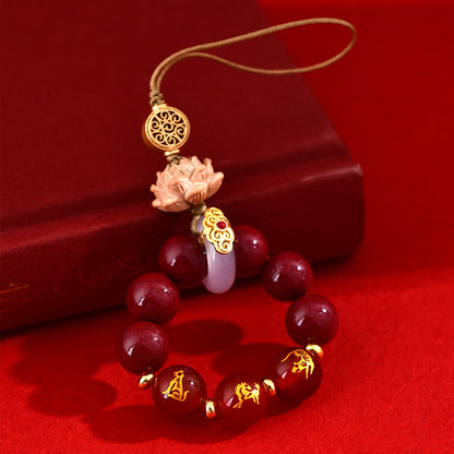 Natural Purple Gold Cinnabar Zodiac Three-in-One Keychain Pendant for Luck and Protection