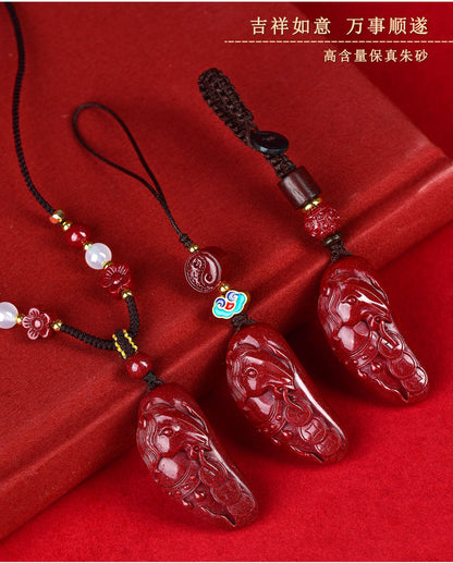 Natural Purple Gold Cinnabar Wealth Attraction Pendant - Phone Keychain Bag Charm