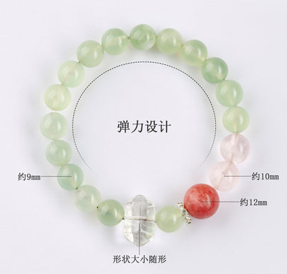 Natural Xiuyan Jade Bracelet with Ice Pink Crystal and Cherry Blossom Motifs