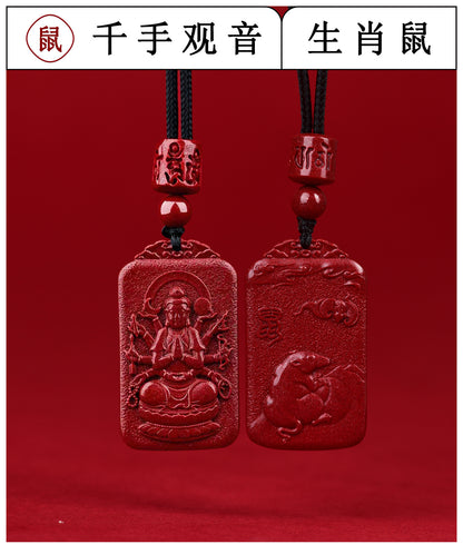 Natural Purple Gold Cinnabar Zodiac Birth Buddha Pendant - Eight Guardian Deities Protection Amulet