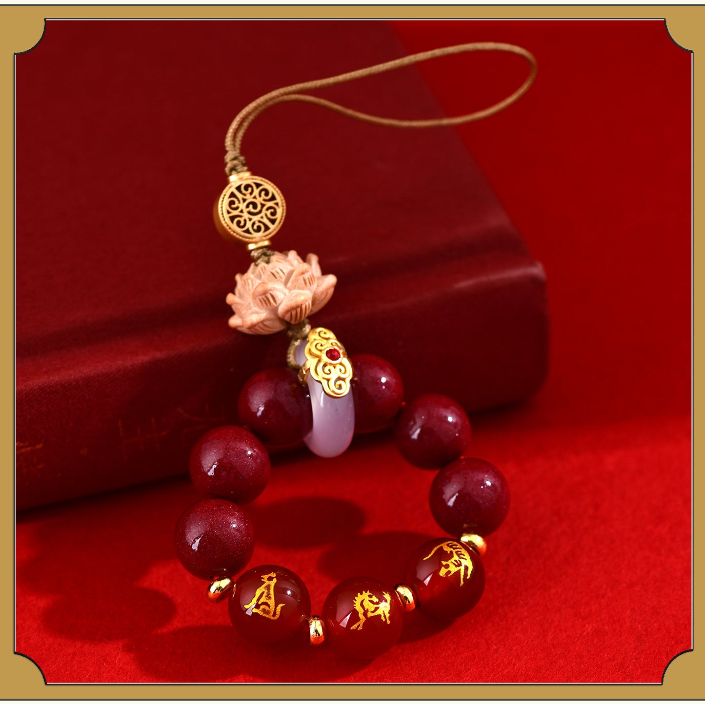 Natural Purple Gold Cinnabar Zodiac Three-in-One Keychain Pendant for Luck and Protection