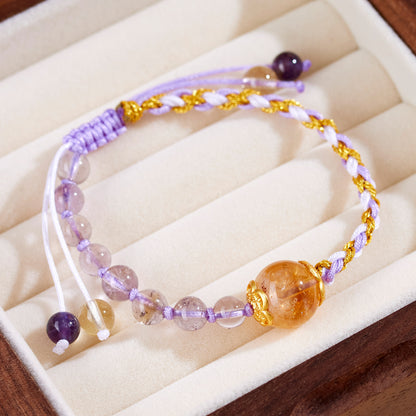 Natural Amethyst Citrine Handmade Braided Bracelet｜Spiritual Energy & Romantic Charm for Women