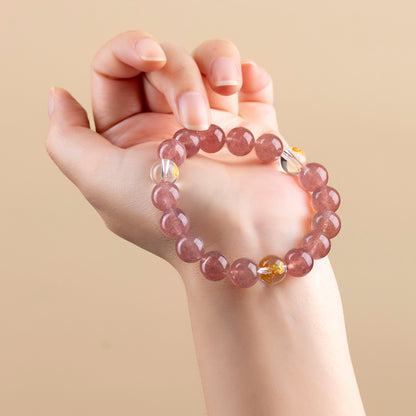 Strawberry Crystal Three-in-One Zodiac Bracelet | Spiritual Harmony & Good Fortune for Women
