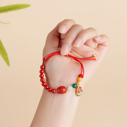Natural Imperial Red Cinnabar Gourd Bracelet for Wealth and Prosperity
