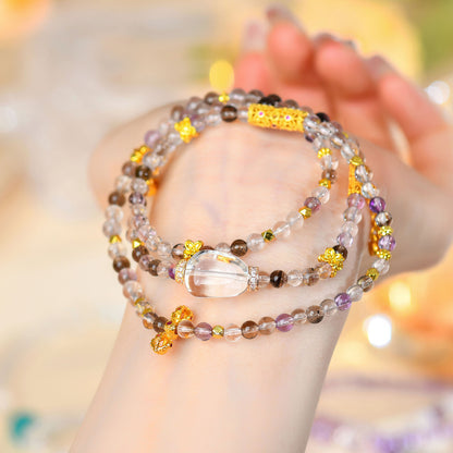 Natural Super Seven Crystal Three-Circle Bracelet - Spiritual Harmony & Wealth Attraction