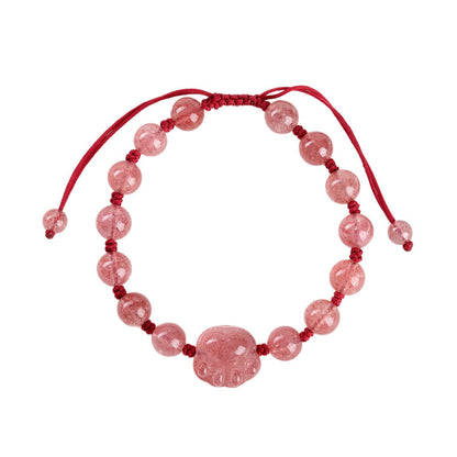 Natural Silver Obsidian Strawberry Crystal Cat Claw Couple Bracelet - Love Protection Handmade Bracelet